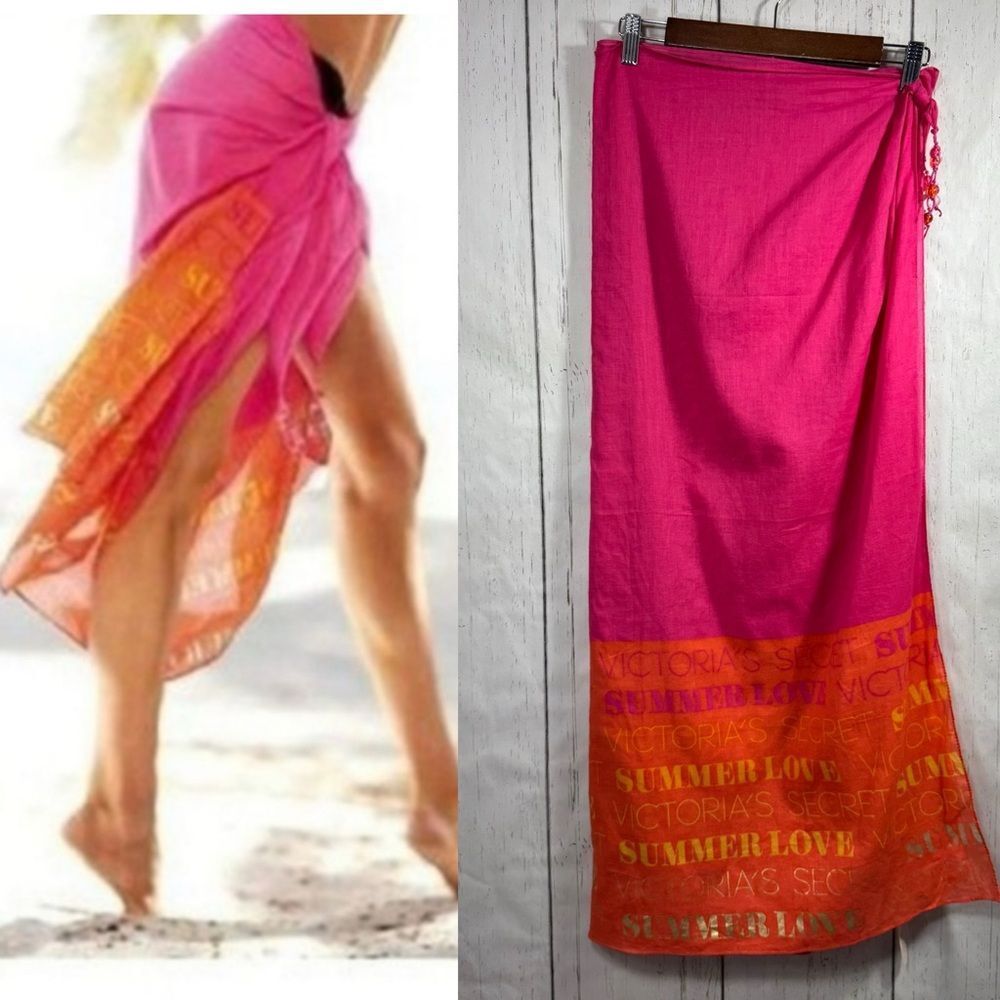 Victorias Secret Summer Love Pink Orange Sarong Wrap Cover Up Beachy Resort NWT
